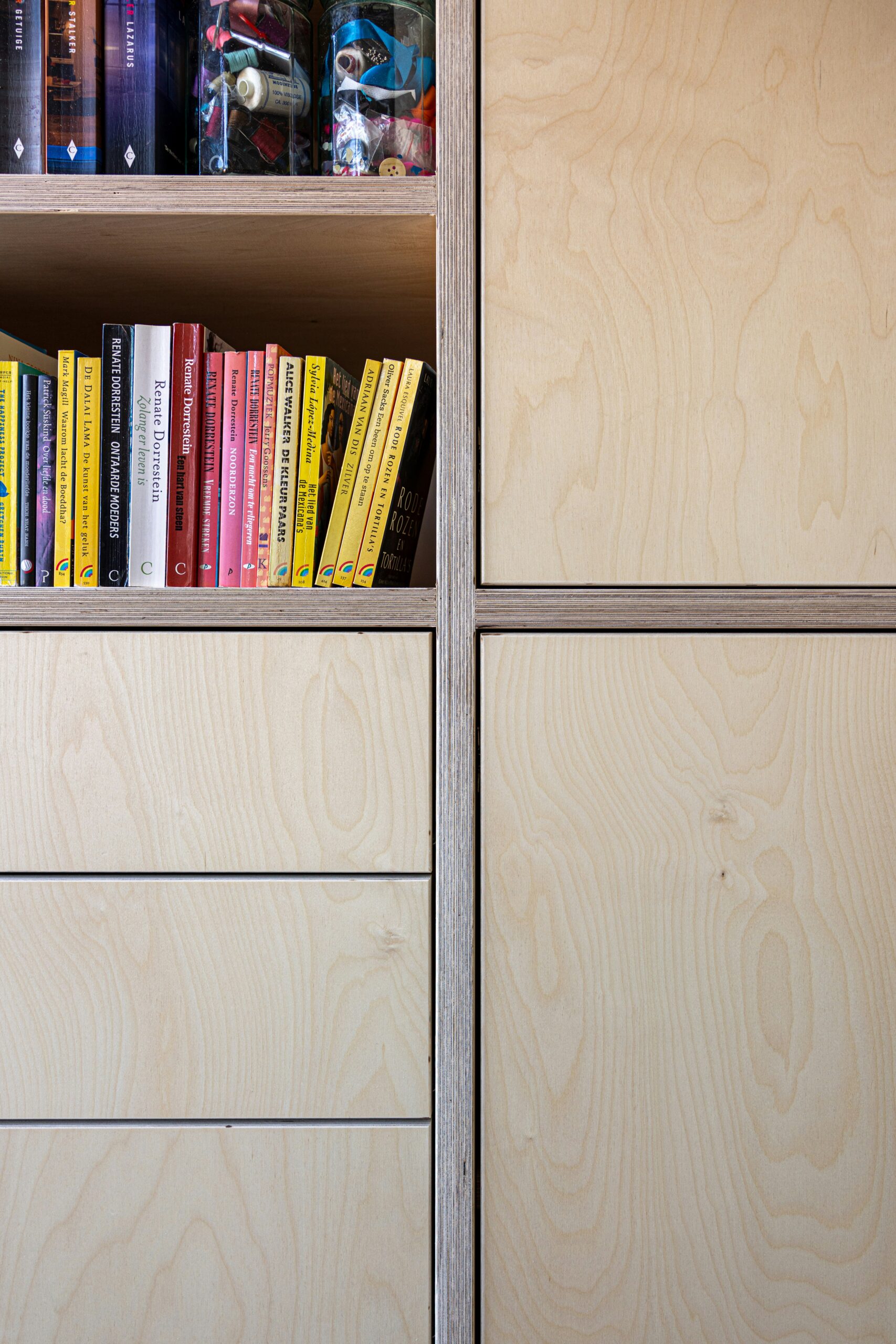 A final in built plywood cupboard with custom draw boxes made from the cnc.
